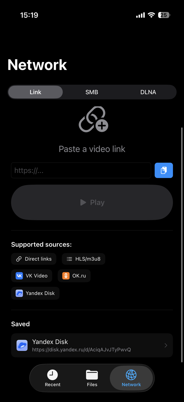 XPlayer2 iOS — paste a link from VK, OK, Yandex Disk and more