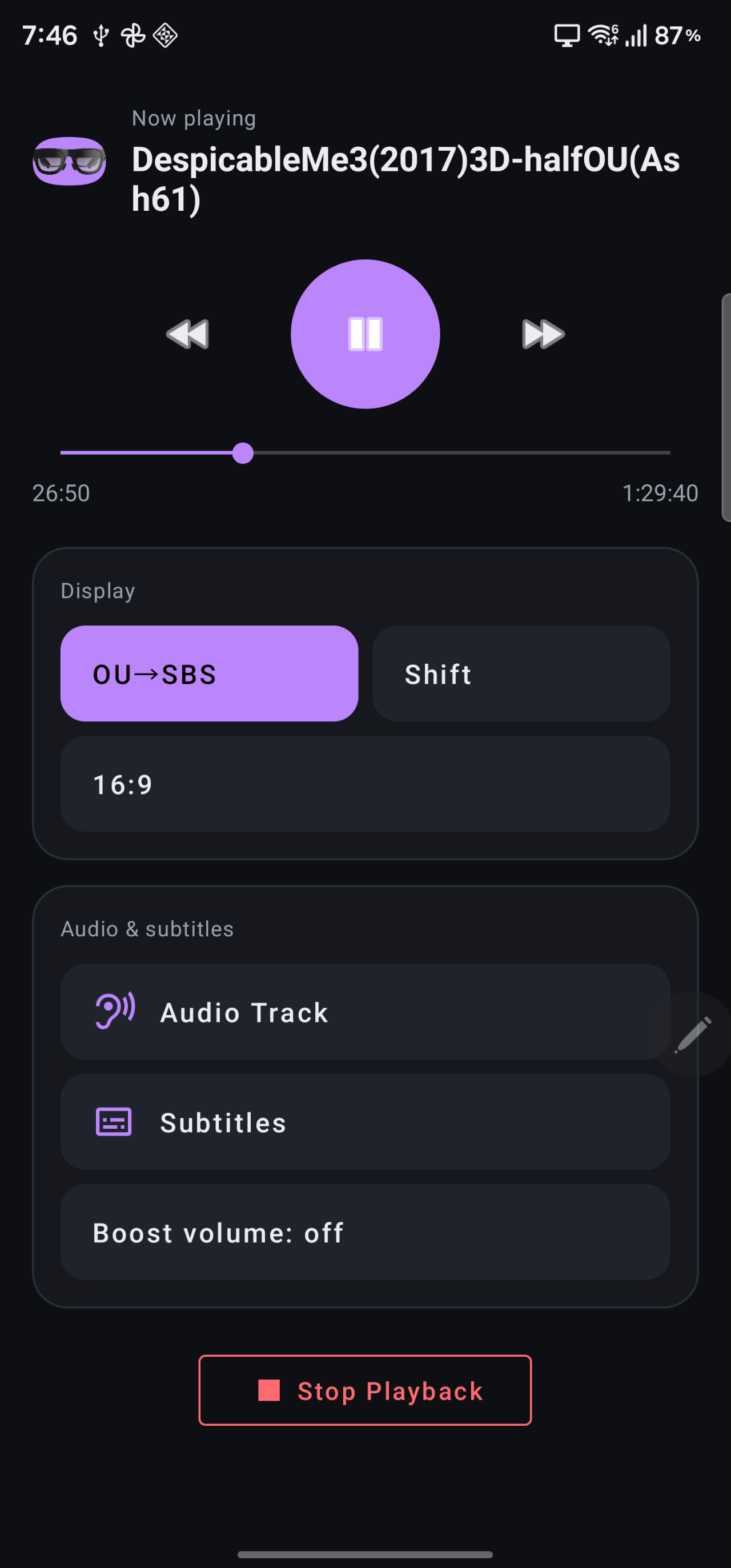 XPlayer2 on Android — Material You remote with the OU→SBS control
